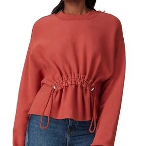 Current/Elliott The Bloom Sweatshirt 1 S Pullover Pastel Red Cinch Waist Raw Hem